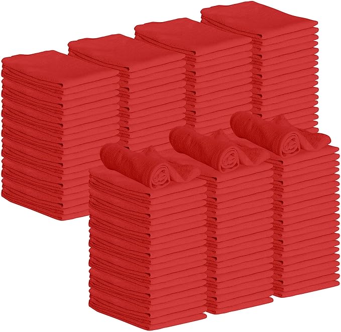 GREEN LIFESTYLE Shop Towels 12" x 14" 150 Pack - Red Cotton Shop Towels, Cleaning Rags, Reusable Shop Rags, Absorbent Terry Cloth Towels for Garage, Automotive and Home Use