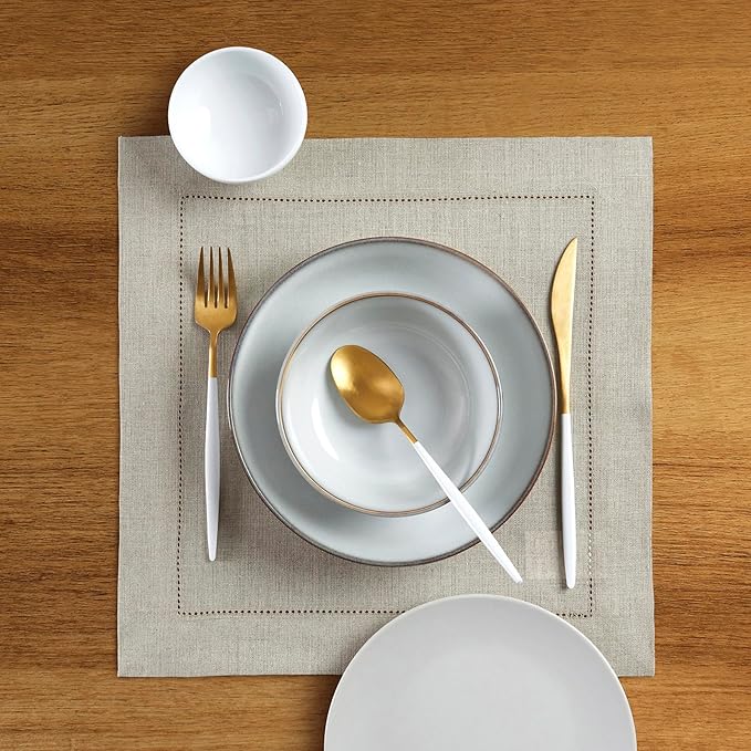 Solino Home Linen Square Placemats Set of 4-100% Pure Linen Natural Cloth Placemats 14 x 14 Inch - Classic Hemstitch, Machine Washable Place Mats for Spring, Summer, Mothers Day
