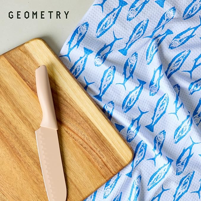 GEOMETRY Tea Towels – Spring & Summer Collection – Quick-Dry, Ultra-Absorbent, Reusable Microfiber Kitchen Towels for Drying & Cleaning - Coastal Catch - 1 Pack