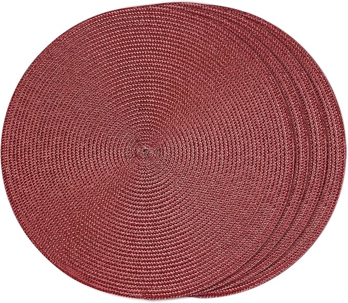 FunWheat Round Braided Placemats Set of 4 Table Mats for Dining Tables Woven Washable Non-Slip Place mats 15 inch(Wine,4pcs)