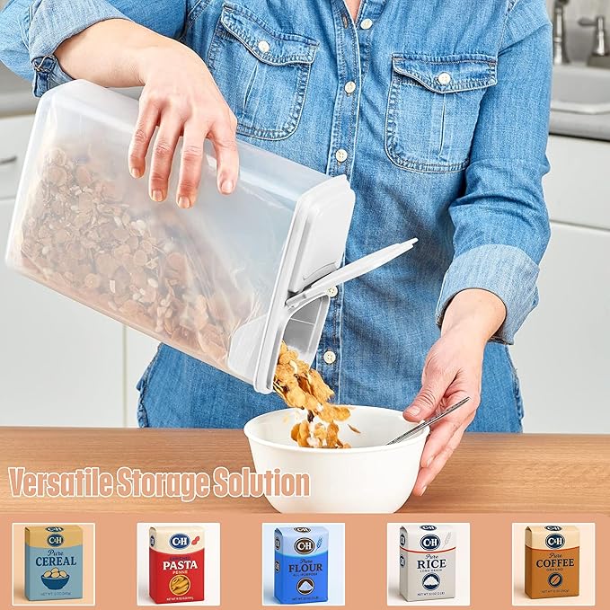 Buddeez All Purpose Kitchen Organization Bag in Storage Container for Cereal, Flour, Sugar, Rice, 4 QT, White Lid