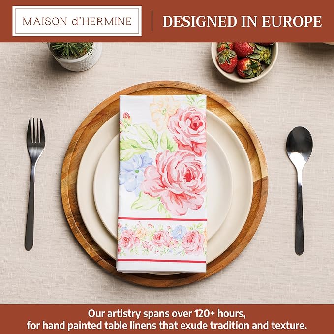Maison d' Hermine Cloth Napkins Set of 4 100% Cotton Everyday Reusable Square Napkins Cloth Washable Dinner Party Wedding Restaurant Gifts for Mothers Day Spring/Summer(Vintage Floral, 20" x 20")