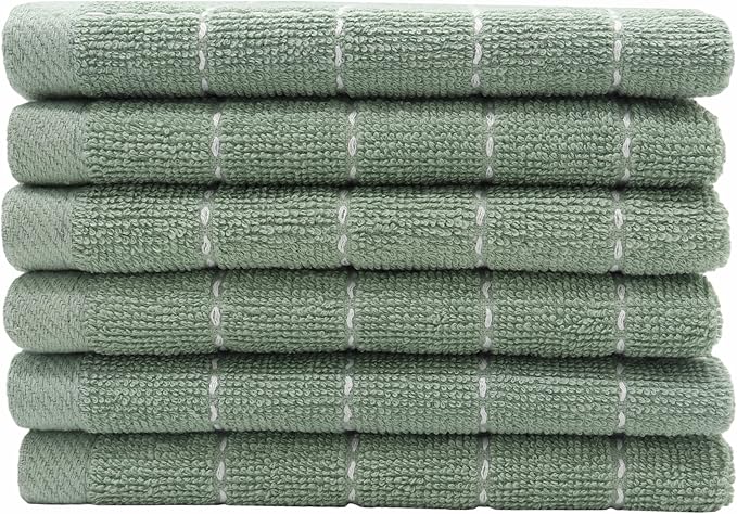 Natural Cotton Dish Cloths Waffle Weave Kitchen Towels,Ultra Absorbent Quick Drying Dish Towels, Soft Comfort Cleaning Cloth Washcloths, Set of 6 (Light Green, 12 x 12 Inches)
