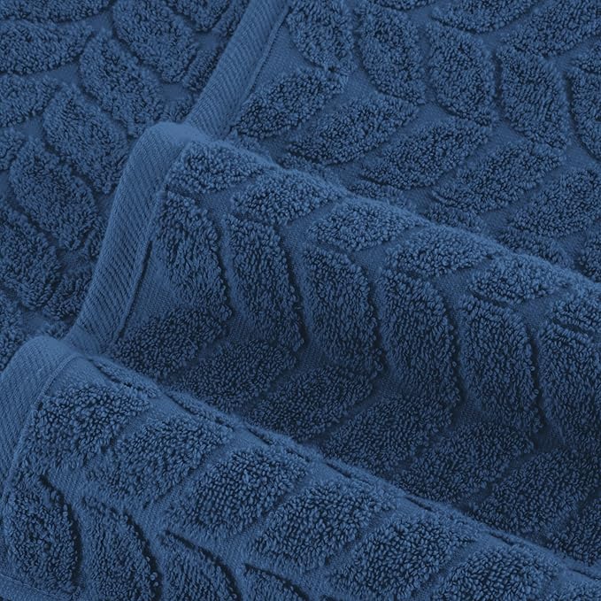 Elegant Comfort Luxury 6-Piece 100% Turkish Cotton Jacquard Braided Textured Premium Hotel Quality Towel Set– Soft and Absorbent, Includes 2 Bath Towels, 2 Hand Towels and 2 Washcloths, Navy