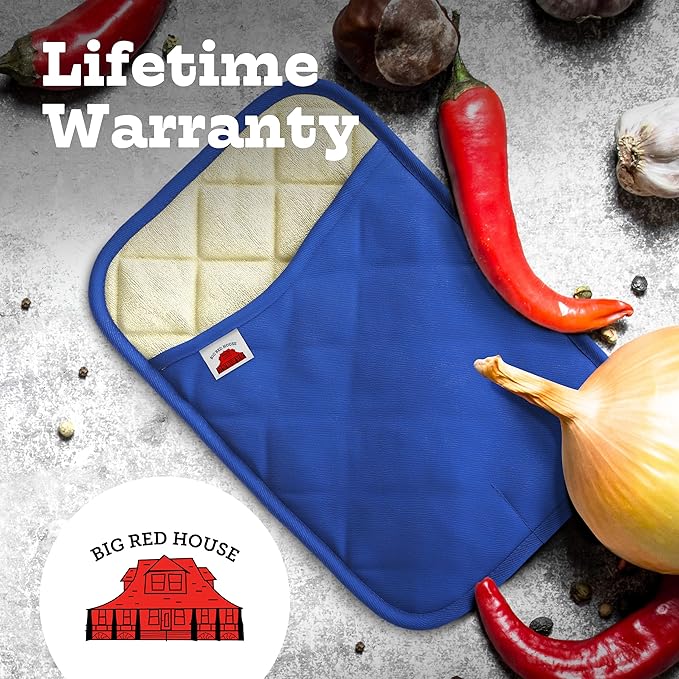 Big Red House - Silicone Pot Holders - Set of 2 Dark Royal Blue - 10x3 - Heat Resistant to 536 F / 280 C Kitchen Protectors Hot Pans Baking Professional Grade Cooking Mitts
