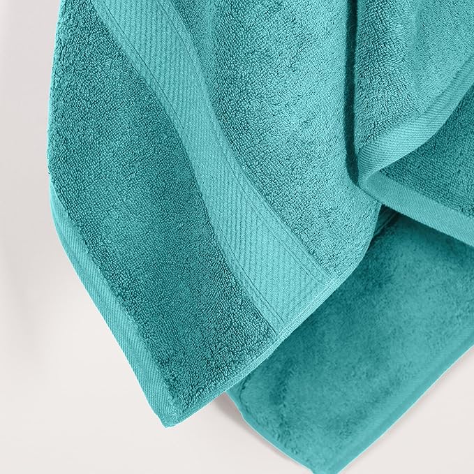 Superior Egyptian Cotton Pile Bath Towel Set of 2, Ultra Soft Luxury Towels, Thick Plush Essentials, Absorbent Heavyweight, Guest Bath, Hotel, Spa, Home Bathroom, Shower Basics, Turquoise