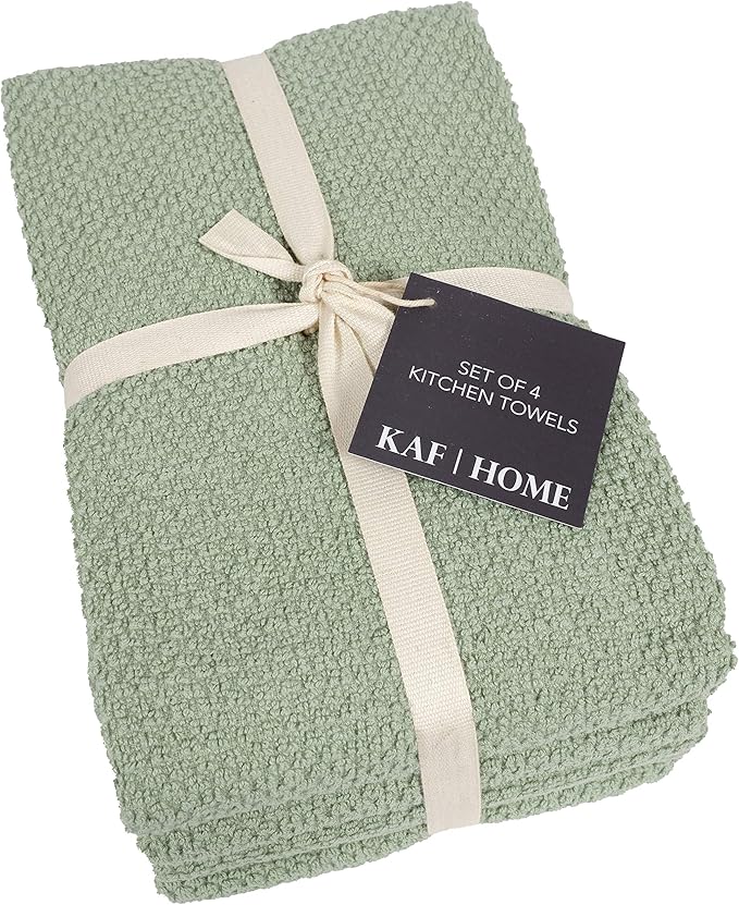 KAF Home Deluxe Popcorn Terry Kitchen Towels, Cotton Kitchen Dish Towels, Set of 4, French Green