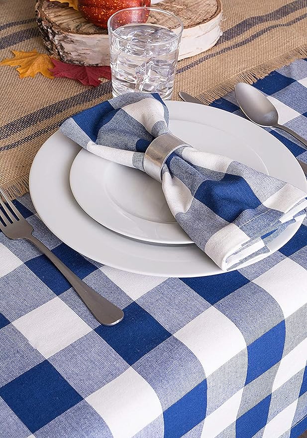 DII Buffalo Check Collection, Classic Farmhouse Cloth Napkin Set, 20x20, Navy & Cream, 6 Piece
