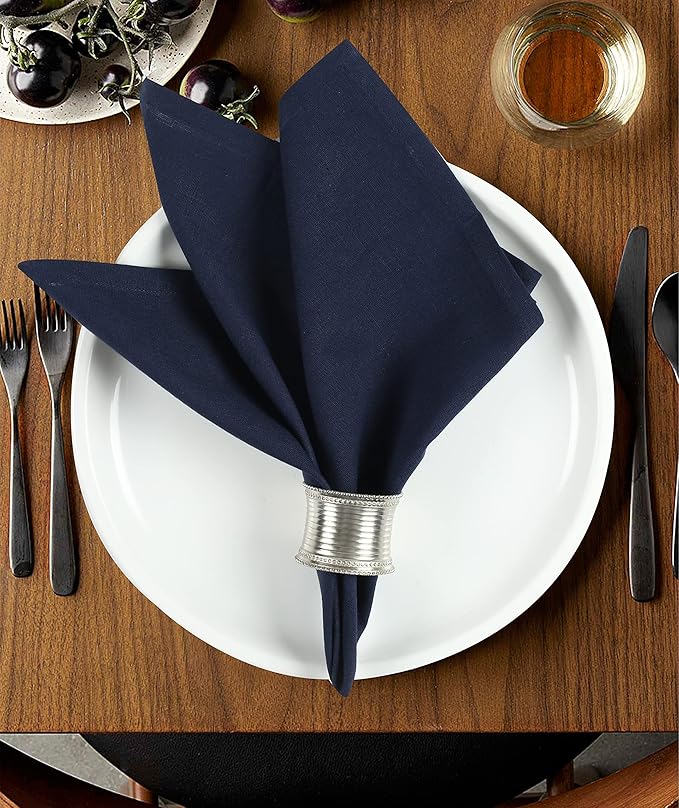 NATURALCRAFT Cloth Napkins Set of 12 Cotton Linen 18x18 Inch - Soft Durable Easter Washable - Ideal for Hotel Farmhouse Party Spring Summer Easter - Perfect Everyday Use - Navy Blue