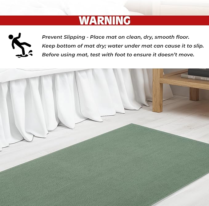 Cotton Paradise 100% Cotton Non Slip Bath Mats for Bathroom, 17x24 inch Soft Absorbent Quick Dry Machine Washable Floor Bath Mat, Sage Green