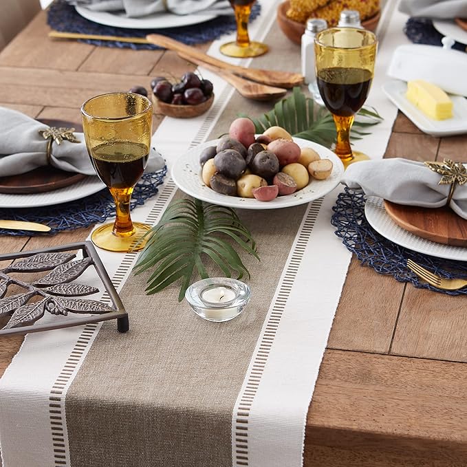 DII Dobby Stripe Woven Table Runner, 13x72, Brown