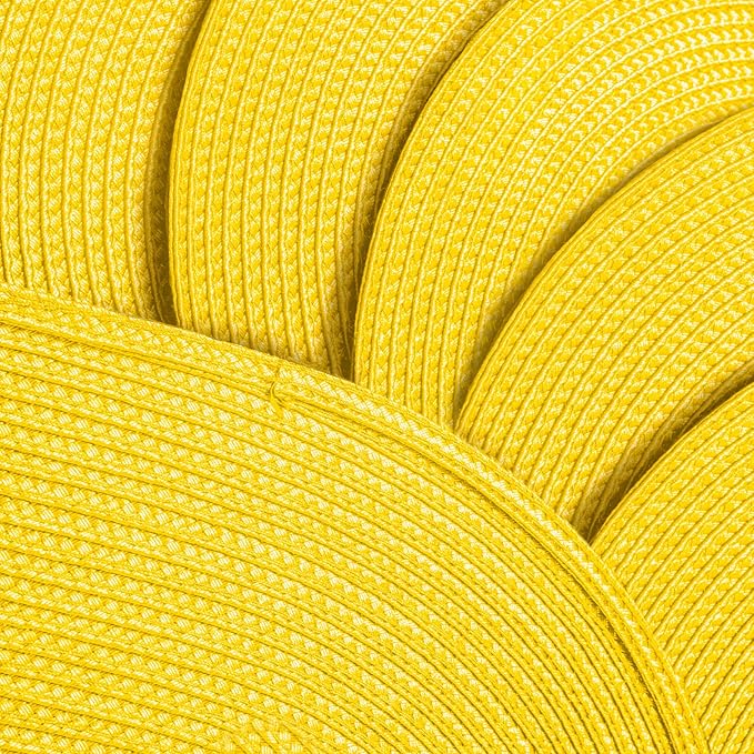 AHHFSMEI Placemats Set of 8 for Dining Table Washable Woven Vinyl Non-Slip 18x12 inches Placemat Heat-Resistant Durable Table Mats for Dining Table Easy to Clean (Yellow, 8)