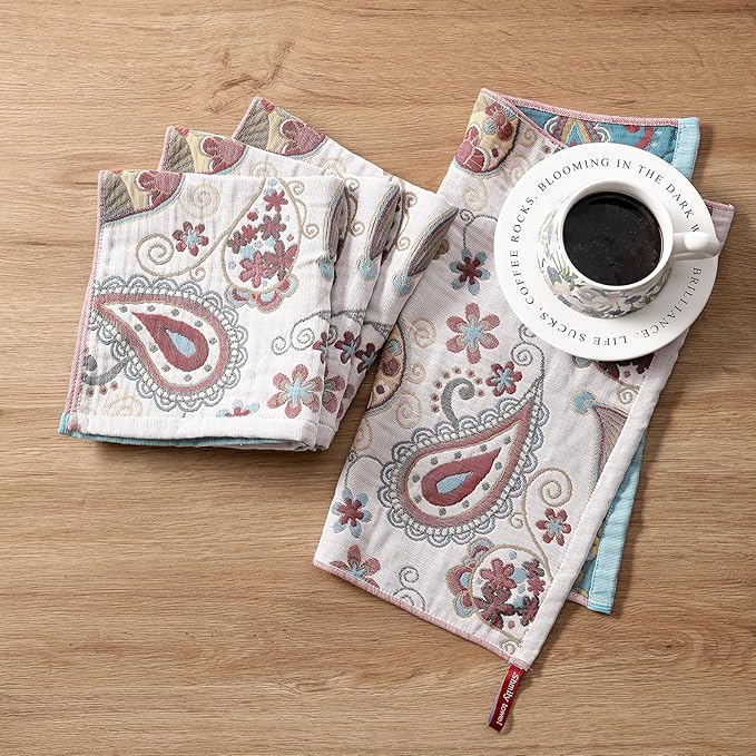 Kitchen Dish Towels for Drying 100% Cotton,Ultra Absorbent Quick Drying Thick Reusable Cleaning Decorative Tea Towels with Hanging Loop,Reversible Boho Pretty Hand Towels,Floral,4 Pack