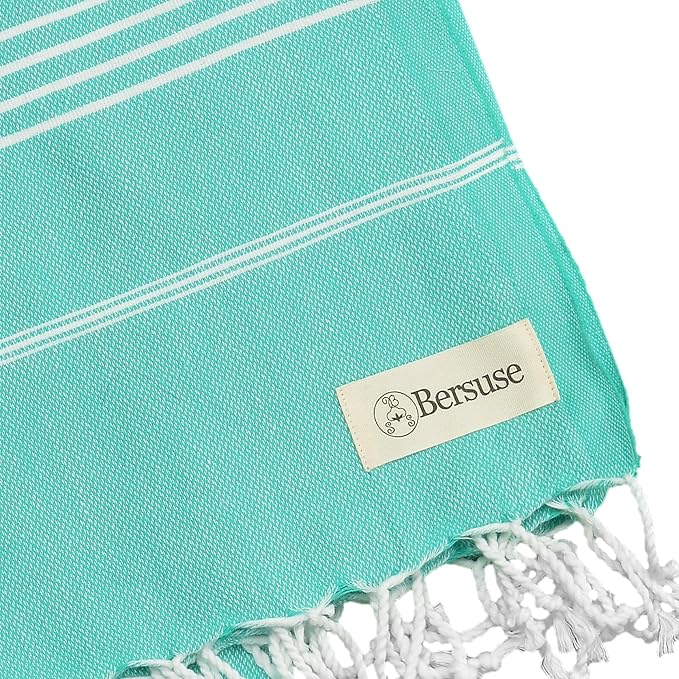 Bersuse Towels Anatolia XL Beach Blanket Throw Blanket Turkish Towel 100% Cotton Extra-Large Quick-Dry Lightweight Premium Peshtemal Towel - 61x82 Inches, Mint Green (Set of 3)
