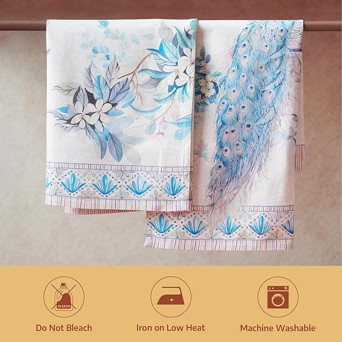 Maison d' Hermine Kitchen Towel 100% Combed Cotton Premium Set of 3 Kitchentowels Easter Tea Towels (20"x27.50") for Table Cleaning, Dining, Buffet Parties & Wedding Use - Peacock Utopia