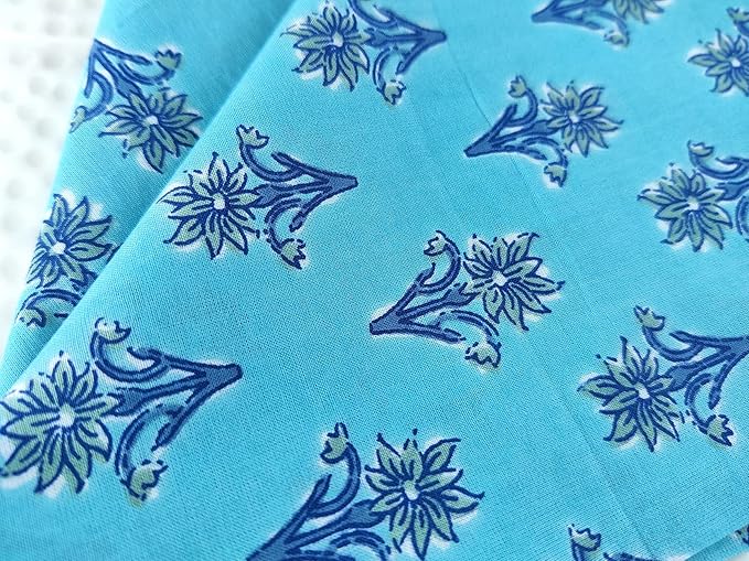 Soft Cotton Napkins 18x18 inches - Washable Thin Cloth Dinner Set of 6 Everyday Use or Party and Events Blue Floral Lightweight Indian Block Print Fabric by Craftbot Turquoise