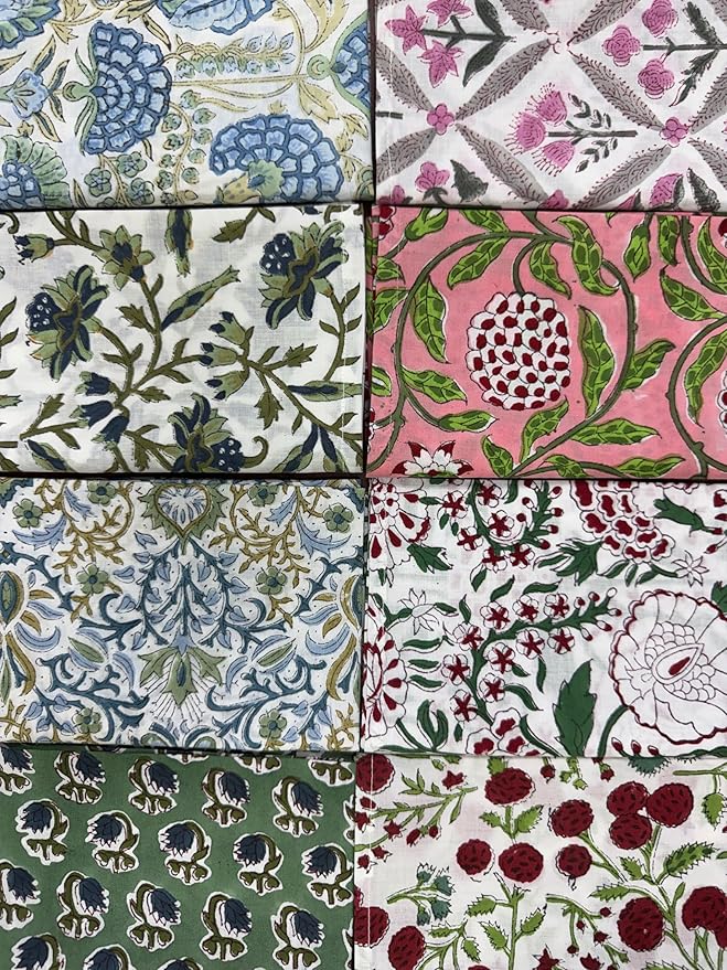 Napkins, Kitchen Towels, Table Decor, Table Linen, Cotton Cloth Border Napkins, Size 18"x 18", Hand Block Print Lunch, Dinner Napkins (Random Mix, Set of 4-18x18 Inch)