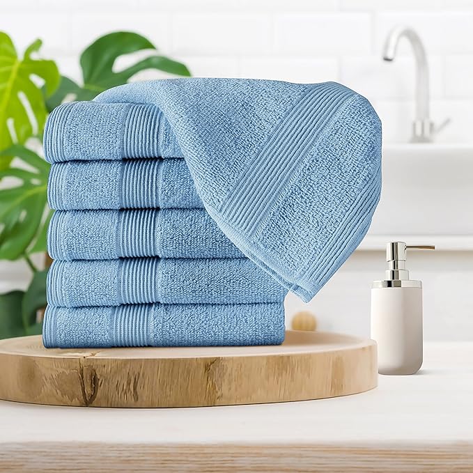 Belizzi Home Ultra Soft 6-Piece Hand Towel Set 16x28-100% Ringspun Cotton - Durable & Highly Absorbent Hand Towels - Ideal for use in Bathroom, Kitchen, Gym, Spa & General Cleaning - Sky Blue