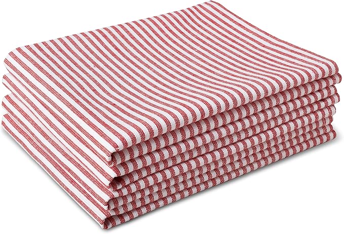 Encasa XO Cotton Kitchen Towel Set | Hand and Tea Cloth for Cleaning & Quick Drying, X-Large 28"x18" (Pack of 4) Highly Absorbent - Ticking Red