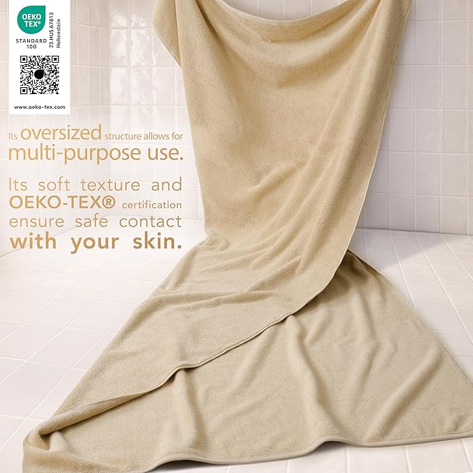 Cotton Paradise 100% Cotton 40x80 Oversized Bath Sheet, Extra Large Turkish Bath Towels for Bathroom, Beige Bathsheet