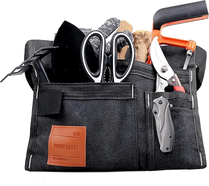 VIDAR TOOLS 6-Pocket Single Side Tool Belt Pouch/Utility Belt/Work Apron for Carpenter and Gardener.Durable Canvas Construction.Comfortable Adjustable Belt.Light Weight.BLACK