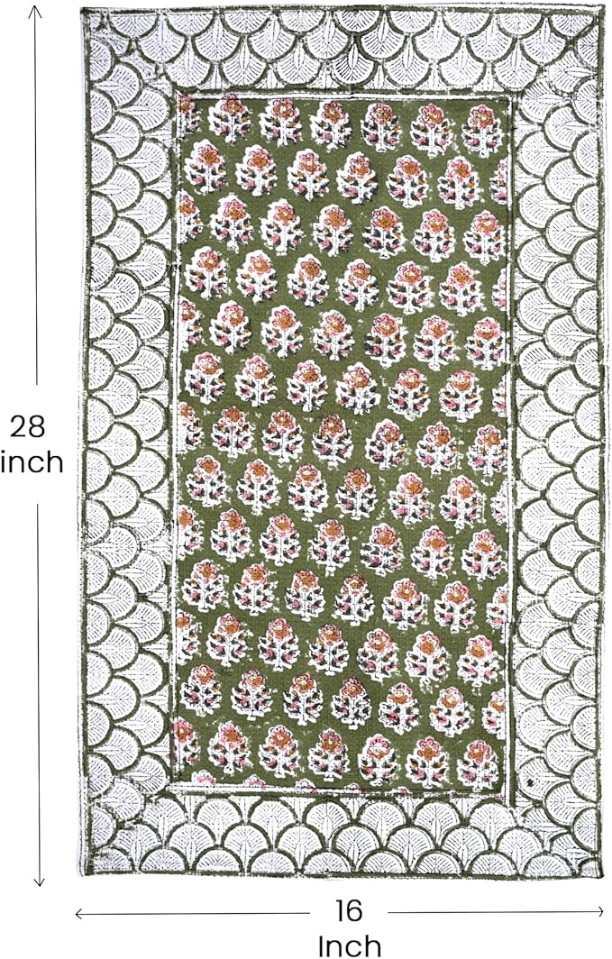 CPC Jade Green Hand Block Print Waffle Kitchen Towel Set of 3-16 x 28 Inch Ultra Absorbent Quick Dry Cotton Dish Towels Lightweight Reusable Sustainable Tea Towels for Cleaning and Drying