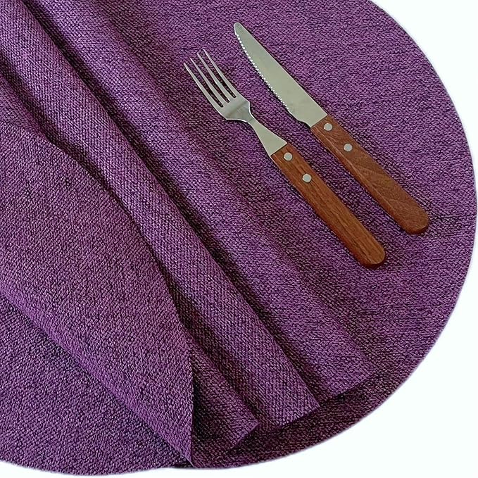 SLOW COW Set of 4 Linen Round Placemats for Dining Table Place Mats 15 inch Washable Purple