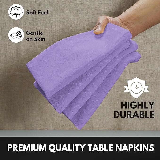 Lavender Cloth Napkins, 12 Pack, 100% Cotton, 17x17 Inches, Premium Quality, Soft Texture, Quick Drying, Great for Spring Holidays, Family Dinners, Baby Showers, Easter - Lavender