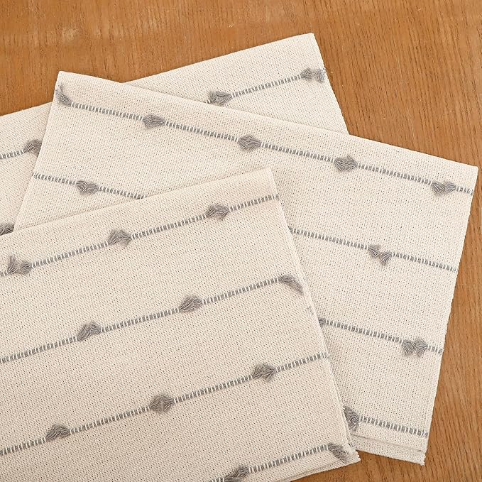 Boho Placemats 13 x 19 Inch Set of 6 for Dining Table Decor Woven Cloth Place Mats for Farmhouse Rustic Kitche Spring Home Decor Cotton Placemats Gray and Beige Table Mats