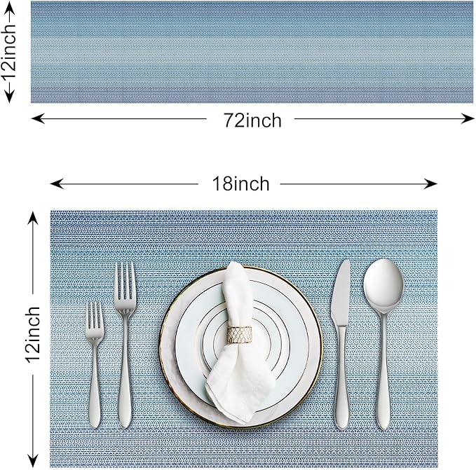 Aofmee Table Runner and Placemats Set of 6 Washable, Heat Resistant Place Mats with Table Runner, Woven Vinyl Table Placemats for Dining Table, Stain Resistant Kitchen Table Mats Sets, Easy to Clean