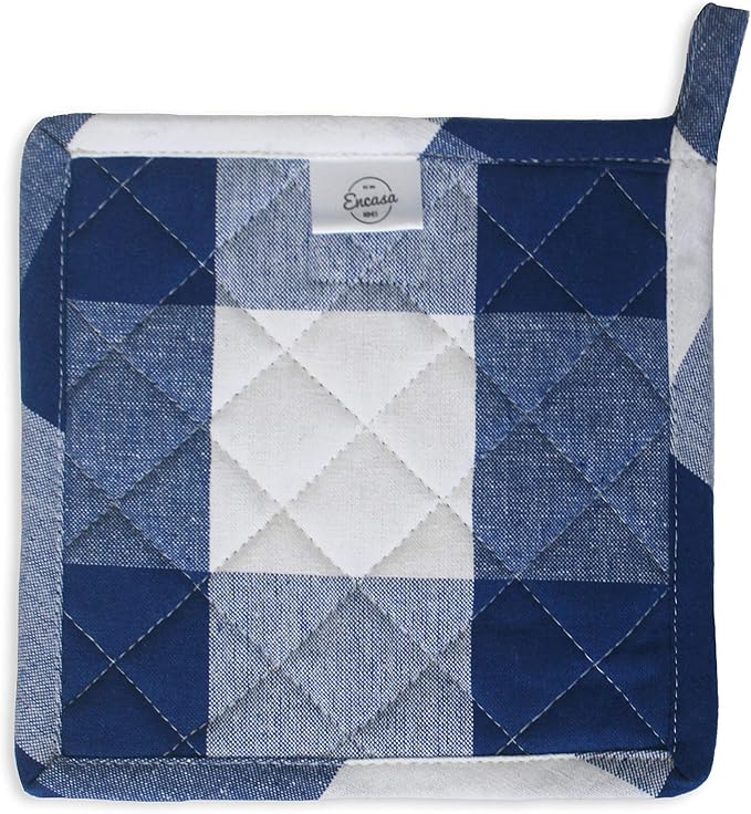Encasa XO 8 inches Oven Microwave Potholders (2 pc Set) for Kitchen Cooking & Baking - Heat Resistant, Thick & Safe, Protection of Hands from Hot Utensils - Buffalo Blue Checks