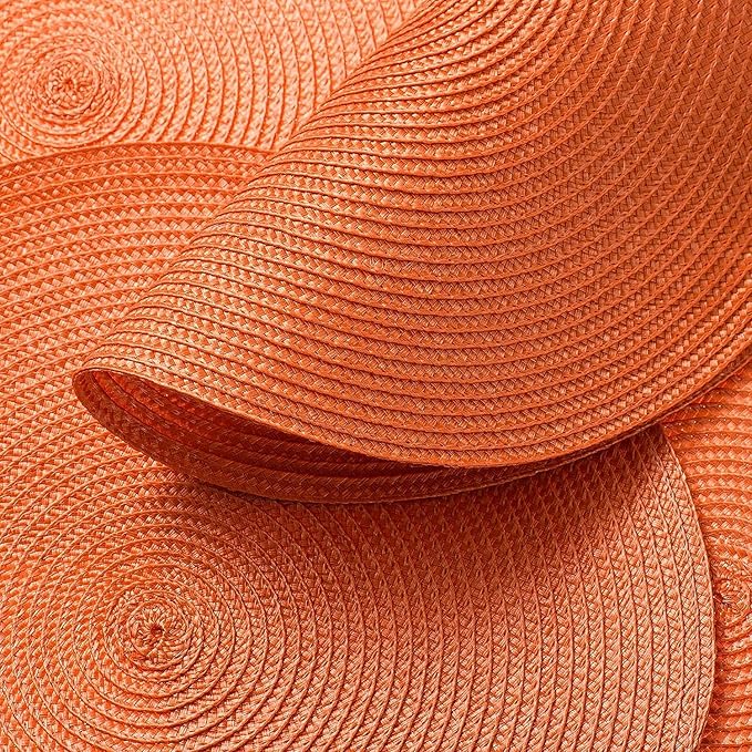 AHHFSMEI Round Placemats Set of 4 Heat Resistant Washable Non-Slip Woven Braided Table Mats for Dining Table Kitchen & Home Decor (Orange, 4)