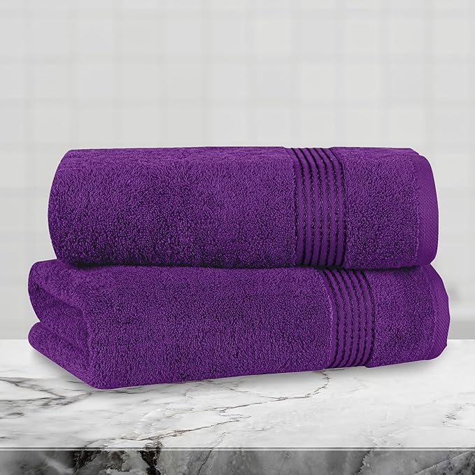 Mocassi Luxury 100% Turkish Cotton 2-Pack Bath Towel Set- Ultra Soft, Quick Dry Highly Absorbent 27 x 54 inch Premium Spa Hotel Quality 2PC Bath Towels - Luxurious Soft Bathroom Towels, Purple