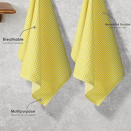 Dual Waffle Weave Dish Cloth, 12 Pack, 12x12 Inch, 100% Cotton, Reversible, Super Absorbent, Quick Dry, Soft for Cleaning, Durable Dishcloth Set, Hand Dish Rag, Lemon Yellow