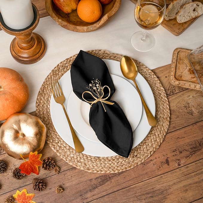 Blue Needles Solid Cloth Napkins Set of 6 Black 100% Cotton Dinner Napkins 18x18 inches - Soft, Reusable, Absorbent & Washable Linen, Ideal for Spring Summer Easter Events Parties & Everyday Use