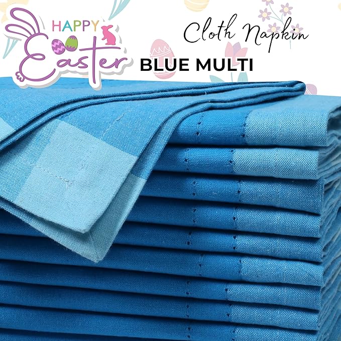 HOMIDATE Cotton Cloth Napkins Set of 12 – 20x20 Teal Blue Multi Double Hemstitched – Machine Washable Dinner Napkins for Weddings, Parties & Father’s Day Celebrations