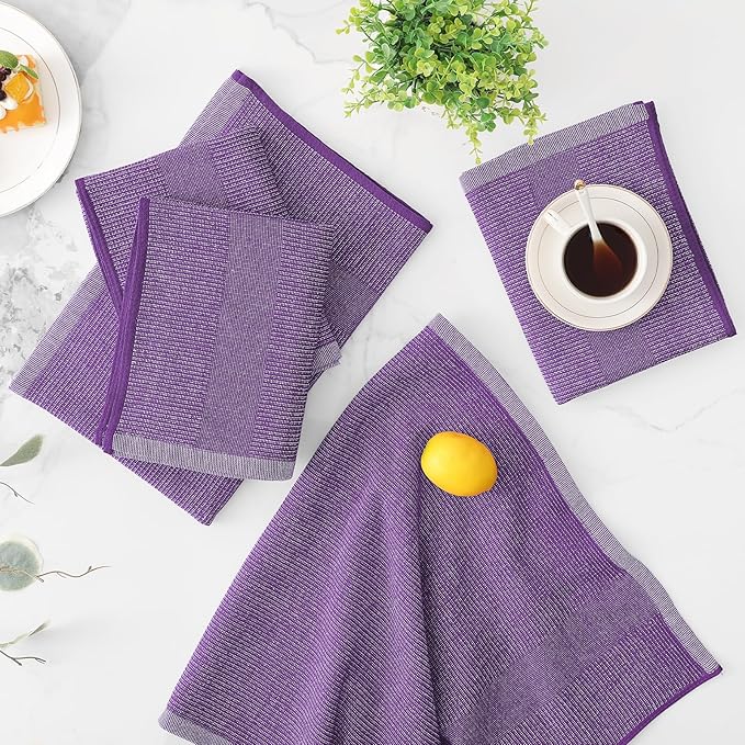 Mordimy Premium Kitchen Towels 8 Pack (18 x 28 Inches, Purple), Large Cotton Kitchen Hand Towel, Flat & Terry Dish Towels for Drying Dishes, Super Absorbent Tea Dishtowels Set with Hanging Loop