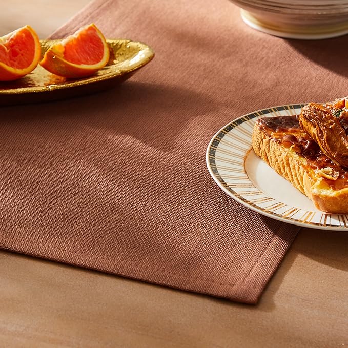 ZeeMart Rustic Cotton Linen Table Runner, 13x60 Inches Terracota, Farmhouse Style Rust Table Runners 60 Inches Long, Washable Kitchen Dining Table Decoration for Home Party Decor