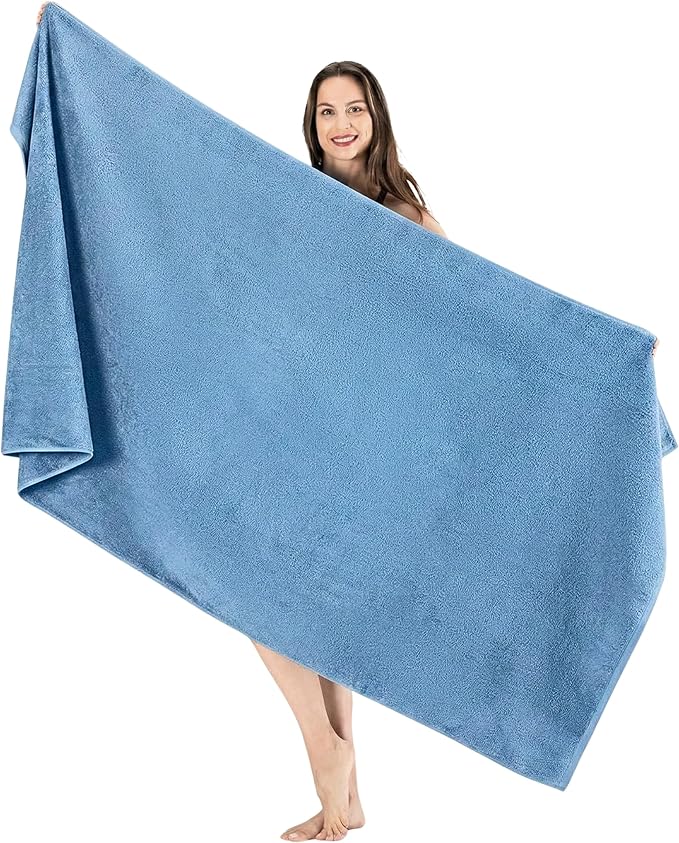 SALBAKOS Luxury 100% Turkish Cotton Bath Sheets 40x80 in Oversized Extra Large Bath Towels | Premium Hotel Quality Thick Soft Absorbent Turkish Towel for Spa Beach (Pack of 1, Blue, Jumbo Bath Sheet)