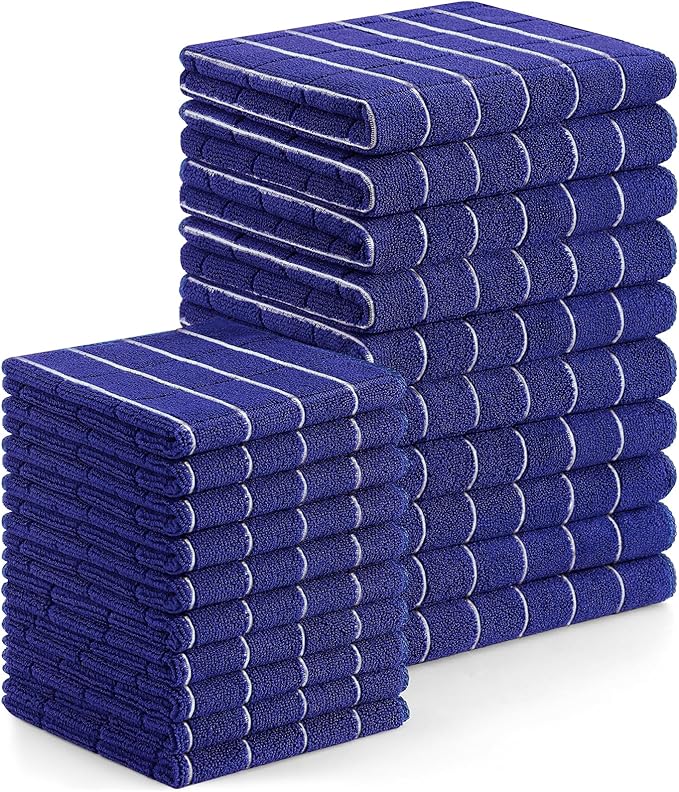 Homaxy Microfiber Kitchen Towels and Dishcloths Set, 20 Pack Soft and Absorbent Dish Hand Towels Bulk, 28 x 16 Inch & 12 x 12 Inch Quick Drying Rags for Washing Dishes, Navy Blue