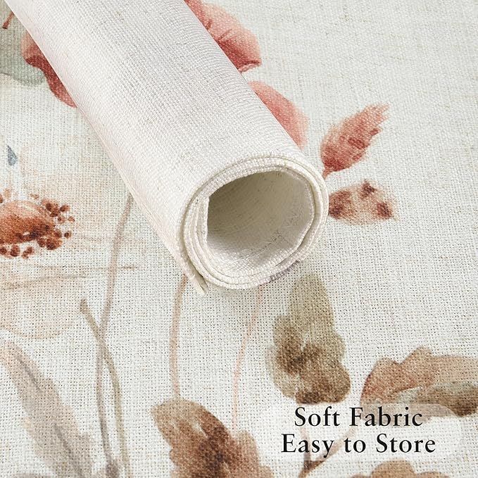LilyCat Linen Fabric Floral Placemats, Waterproof Durable Boho Dining Table Mats for Kitchen, Rustic Vintage Washable Place Mats Set of 4, 18’’× 12’’