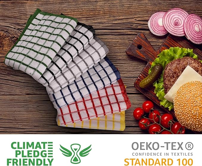 Urban Villa Terry Kitchen Towels 100% Cotton Dish Towels for Kitchen (Set of 6) 20”x30” Dish Cloths Absorbent Kitchen Linen Set with Hanging Loop Perfect for Drying Dishes Cleaning – Multi Color