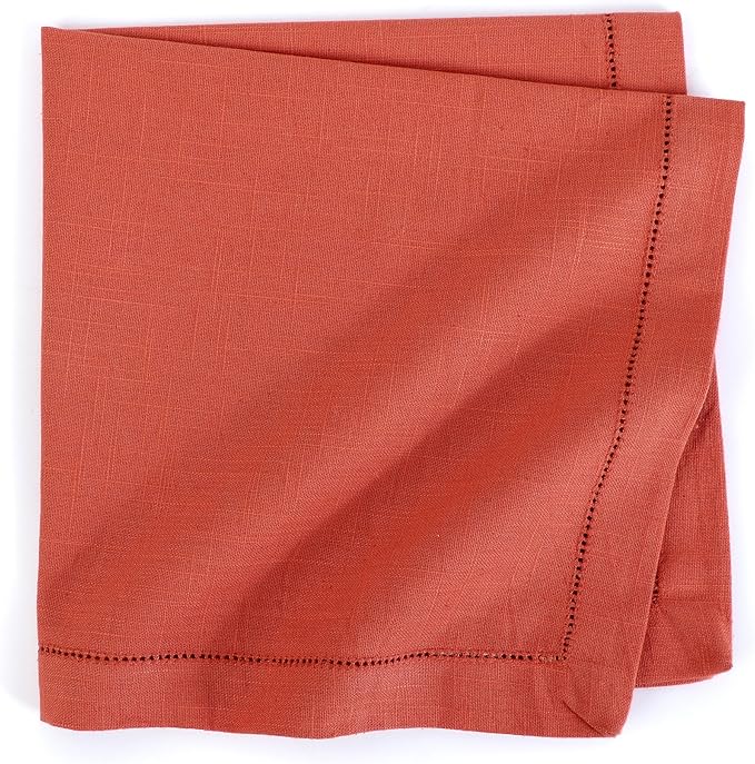 FINGERCRAFT Cloth Napkins, Hemstitched Napkins Cloth, 20 x 20 Inch Generous Picot Hem and Mitered Corner, Everyday Use Premium Quality Perfect for Parties Dinners Weddings Cocktail Set of 6 Rust
