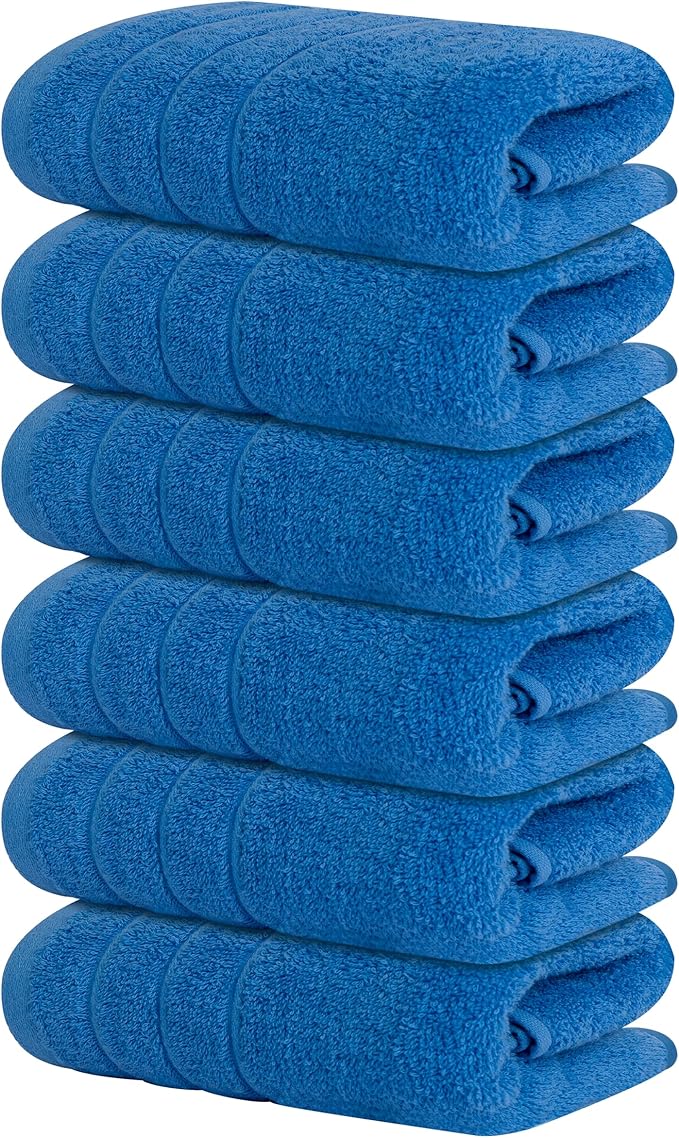 Tens Towels Pack of 6 Hand Towels, 100% Cotton, Lighter Weight, Quick to Dry, 16 x 28 Inches, Super Soft & Absorbent, Perfect for Bathroom & Kitchen, Blue
