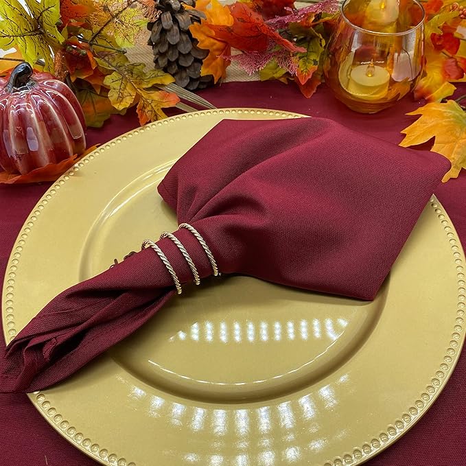 Your Chair Covers Cloth Polyester Napkins, 20 x 20 Inch, Washable Dinner Fabric Linen Napkins with Hemmed Edges for Restaurant, Wedding and Holiday Pack of 10 (Burgundy)