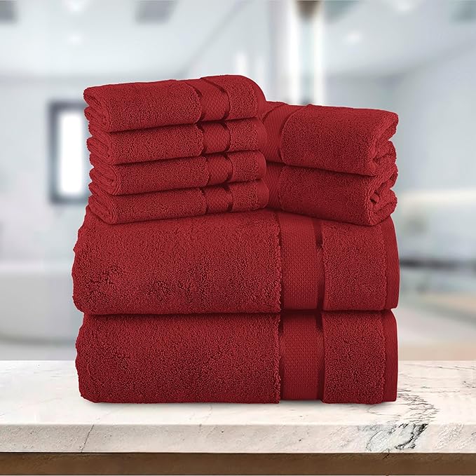 Elegant Comfort Premium Cotton 8-Piece Towel Set, Includes 4 Washcloths, 2 Hand Towels and 2 Bath Towels, 100% Turkish Cotton - Highly Absorbent and Super Soft Towels for Bathroom, Burgundy
