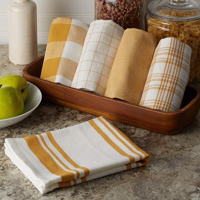 DII Everyday Basic Kitchen Collection Large Woven Cotton Dishtowel/Tea Towel Set, 18x28, Honey Gold, 5 Count