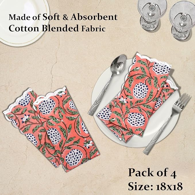 Ridhi Cloth Napkins 100% Pure Cotton Farmhouse Wedding Dinner Napkins for Halloween, Thanksgiving, Holiday Daily Wedding uses Napkins (6-9"x9" Cocktail Napkin, Dark Salmon Pink)