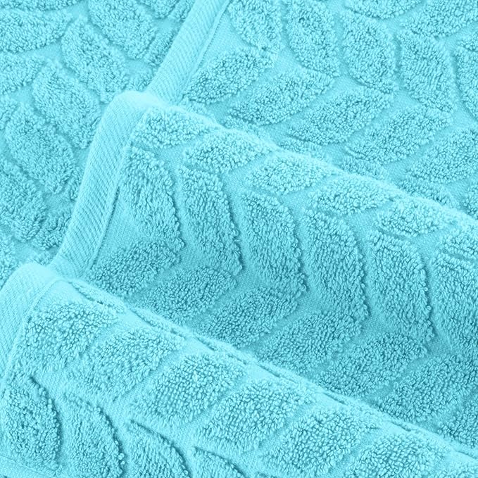 Elegant Comfort Luxury 6-Piece 100% Turkish Cotton Jacquard Braided Textured Premium Hotel Quality Towel Set– Soft and Absorbent, Includes 2 Bath Towels, 2 Hand Towels and 2 Washcloths, Aqua