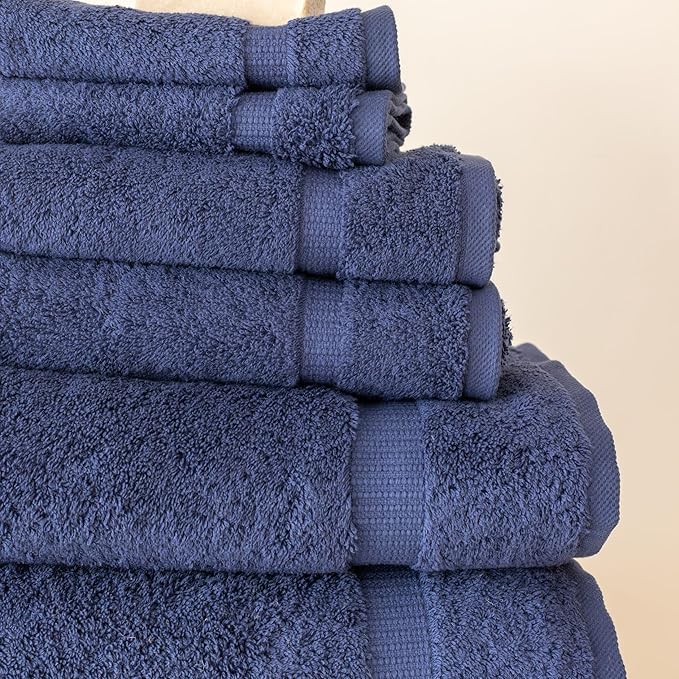 SALBAKOS - Luxury 6 Piece Towel Set, 100% Turkish Cotton, Quick Drying, Highly Absorbent & Comfy, Includes 2 Bath Towels, 2 Hand Towels & 2 Washcloths | (Navy)